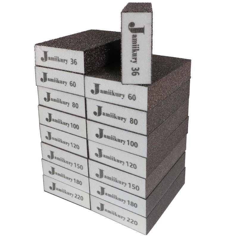 Jamiikury 16pcs Sanding Blocks Assortment Kit, Sponge Sand Block Washable and Reusable, Wet & Dry Sandpaper Block for Wood Metal Drywall and Furniture Paint - 36/60/80/100/120/150/180/220 Grit - Image 1